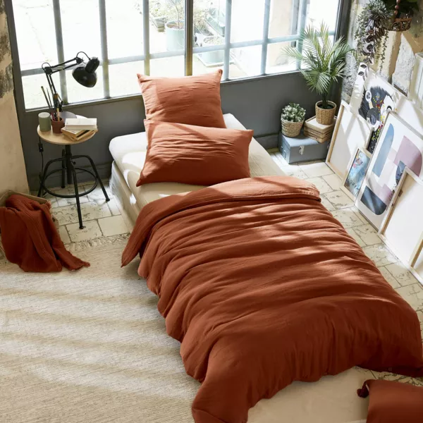 Housse de couette gaze de coton (140 x 200 cm) Ga�a Terracotta