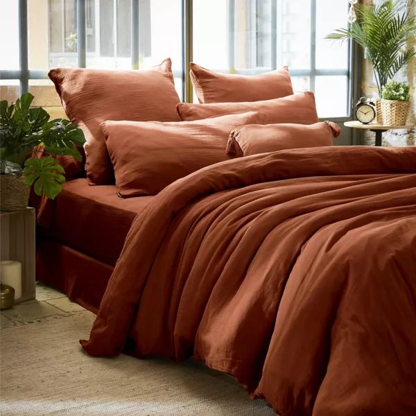 Dekbedovertrek Katoengaas (240 x 220 cm) Ga�a Terracotta