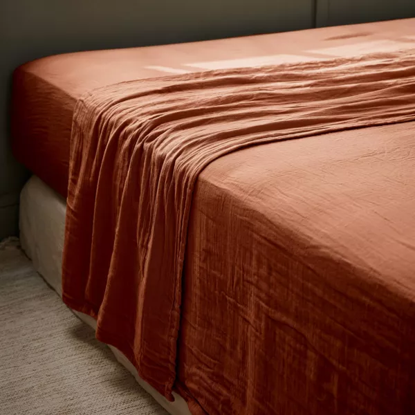 Drap plat gaze de coton (240 x 300 cm) Ga�a Terracotta