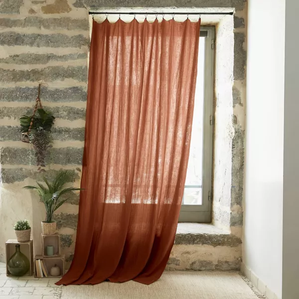 Cortina en gasa de algod�n ajustable (140 x max 300 cm) Ga�a Terracota