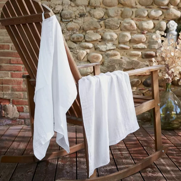 Lote de 2 pa�os de cocina de gasa de algod�n (70 cm) Ga�a Blanco chantilly