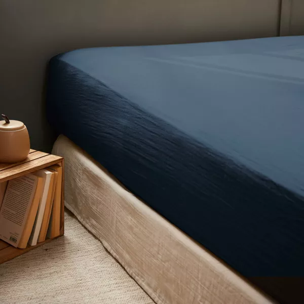 Drap housse gaze de coton (90 x 190 cm) Ga�a Bleu nuit