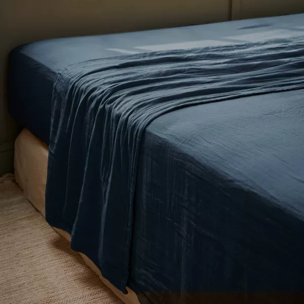 Drap plat gaze de coton (270 x 300 cm) Ga�a Bleu nuit