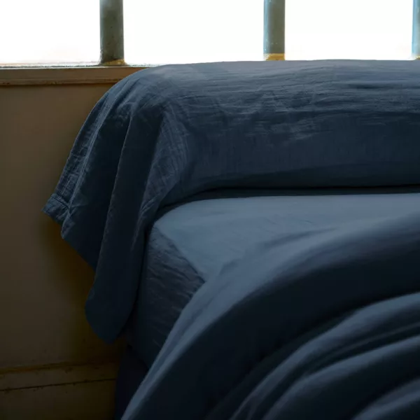 Taie de traversin gaze de coton (L185 cm) Ga�a Bleu nuit