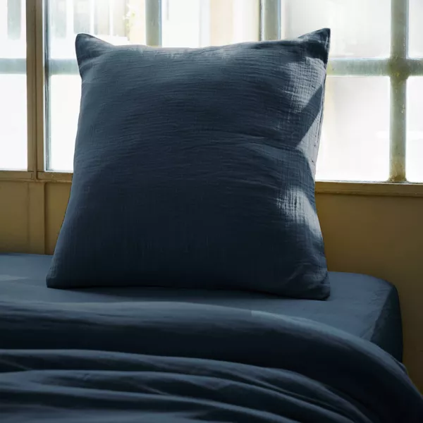 Taie d'oreiller carr�e gaze de coton (60 x 60 cm) Ga�a Bleu nuit