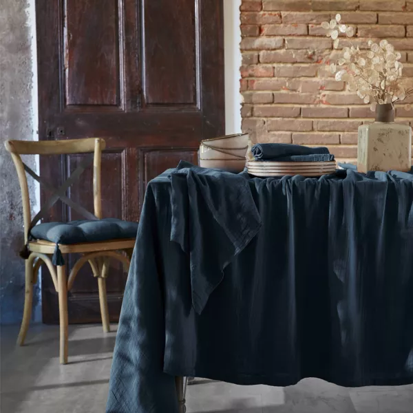 Nappe rectangulaire gaze de coton (150 x 350 cm) Ga�a Bleu nuit