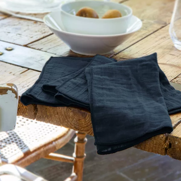 3er Set Musselin-Servietten (40 x 40 cm) Ga�a Dunkelblau