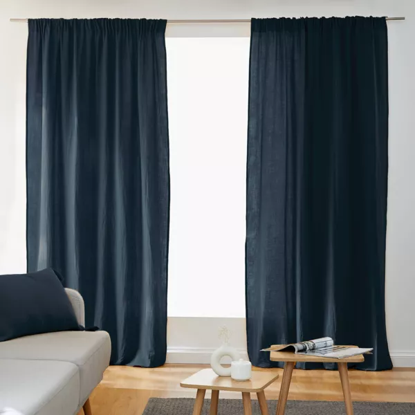 Rideau gaze de coton galon fronceur (180 x 240 cm) Ga�a Bleu nuit