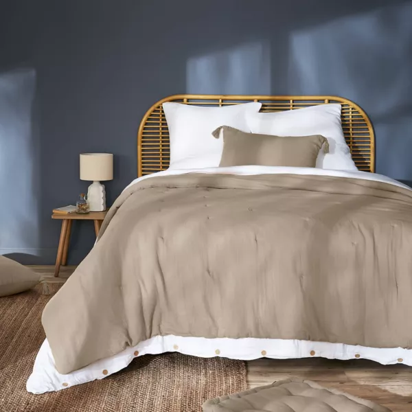 Copriletto trapuntato garza di cotone (240 x 220 cm) Ga�a Marrone corda