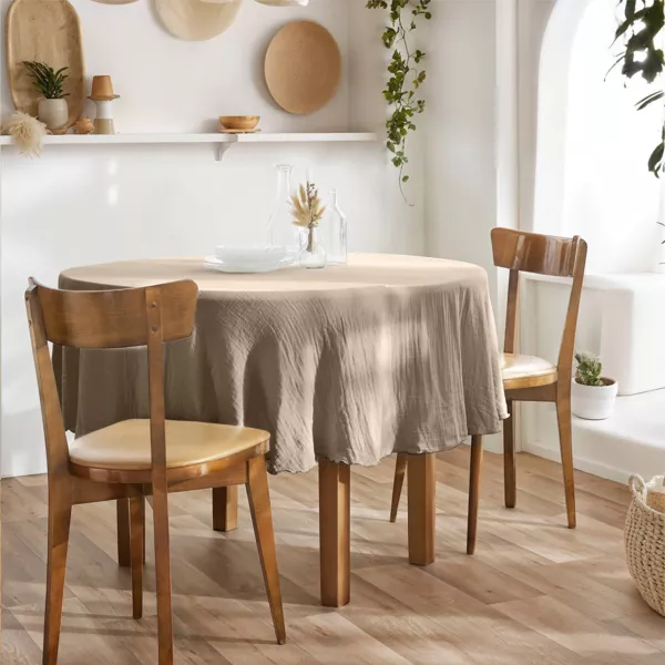 Ronde katoenen gaas tafelkleed (180 cm) Ga�a Bruin touw