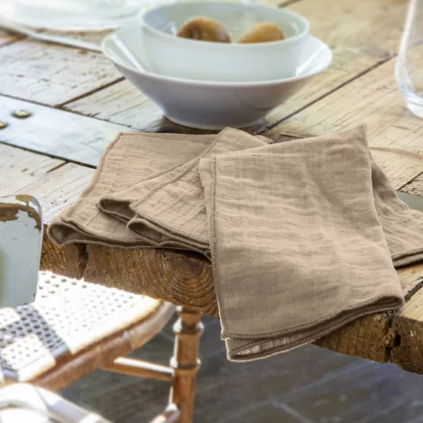 Lot de 3 serviettes gaze de coton (40 x 40 cm) Gaïa Ficelle