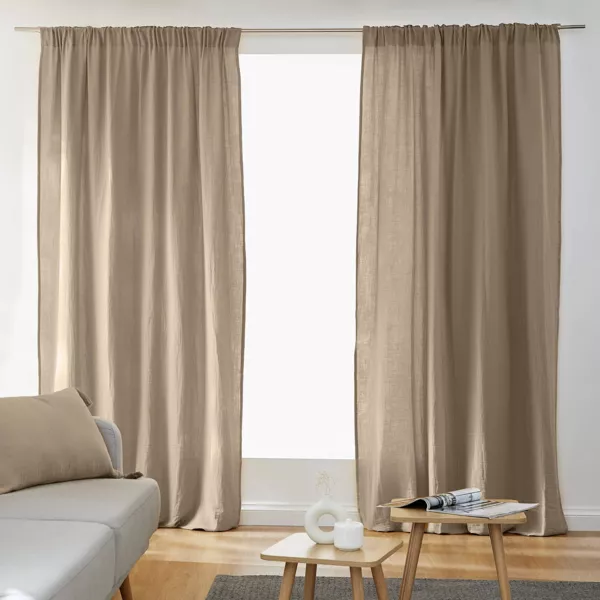 Katoenen gaasgordijn met rimpelband (180 x 240 cm) Ga�a Bruin touw