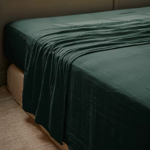 Lenzuolo sopra garza di cotone (270 x 300 cm) Gaïa Verde abete