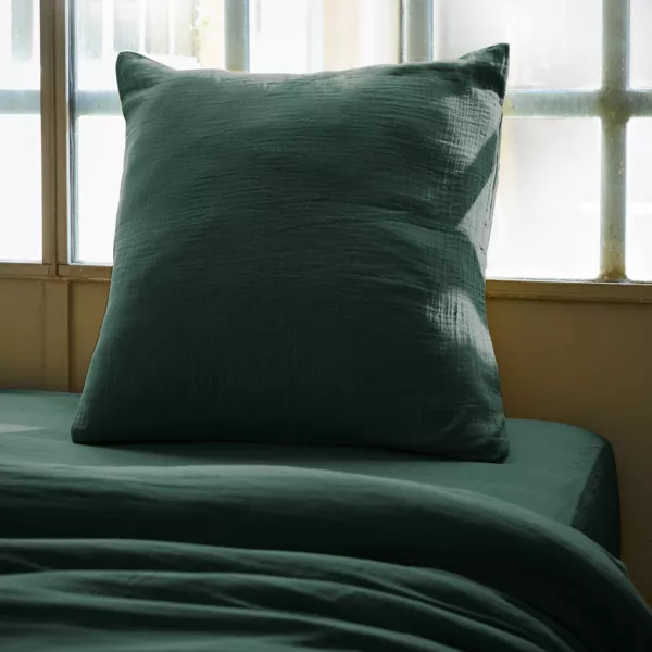 Taie d'oreiller carr�e en gaze de coton (60 x 60 cm) Ga�a Vert sapin