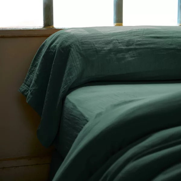 Funda de almohada Ga�a de algod�n muselina (L 185 cm) Verde Pino