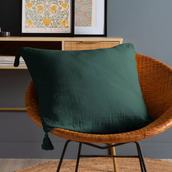 Coussin carr� gaze de coton (60 x 60 cm) Ga�a Vert sapin