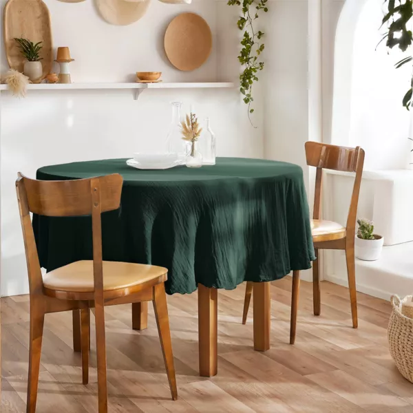 Tovaglia rotonda doppia garza di cotone (180 cm) GaIa Verde abete