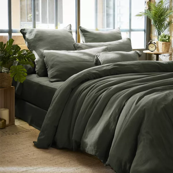 Housse de couette gaze de coton (280 x 240 cm) Gaïa Vert romarin