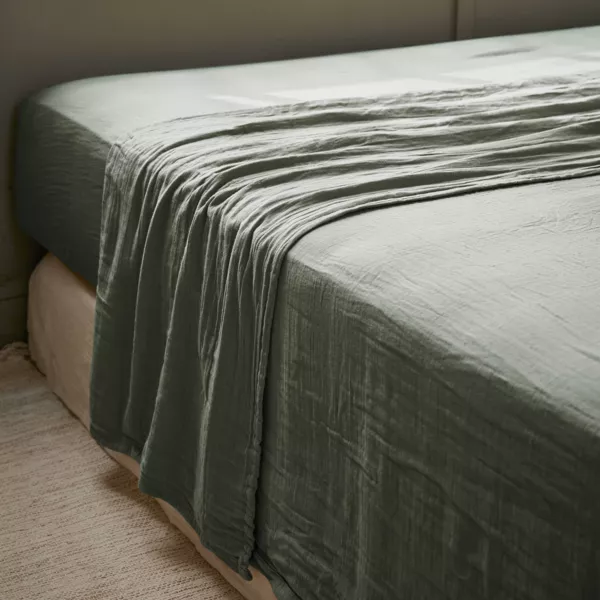 Drap plat gaze de coton (270 x 300 cm) Ga�a Vert romarin