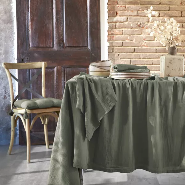 Nappe rectangulaire gaze de coton (150 x 250 cm) Ga�a Vert romarin