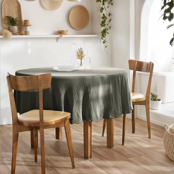 Nappe ronde gaze de coton (180 cm) Ga�a Vert romarin