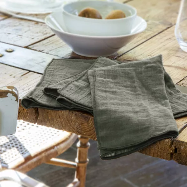 Set di 3 tovaglioli garza di cotone Ga�a Verde rosmarino