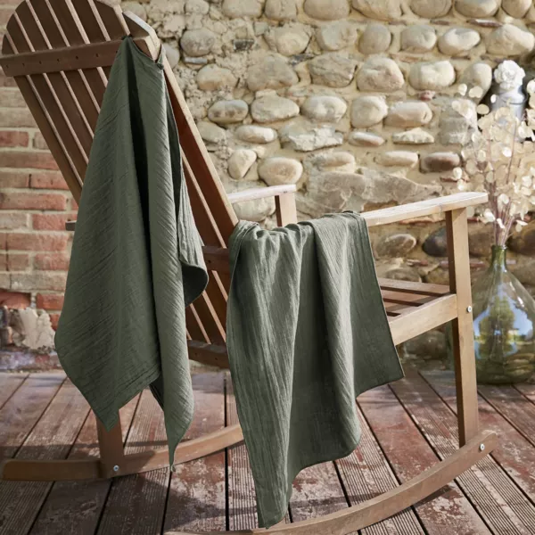 S�t med 2 h�ndkl�der i bomuldsgaze (70 cm) Ga�a Rosmarin Gr�n