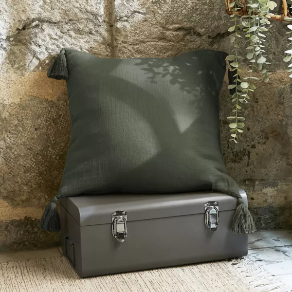 Coussin carr� gaze de coton (40 x 40 cm) Ga�a Vert romarin