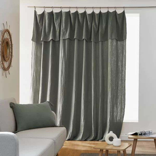 Rideau gaze de coton ajustable (280 x max 300 cm) Ga�a Vert romarin