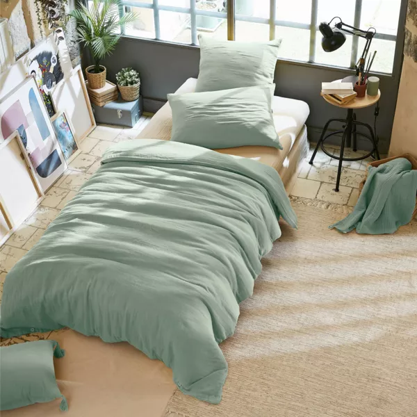 Housse de couette gaze de coton (140 x 200 cm) Ga�a Vert eucalyptus