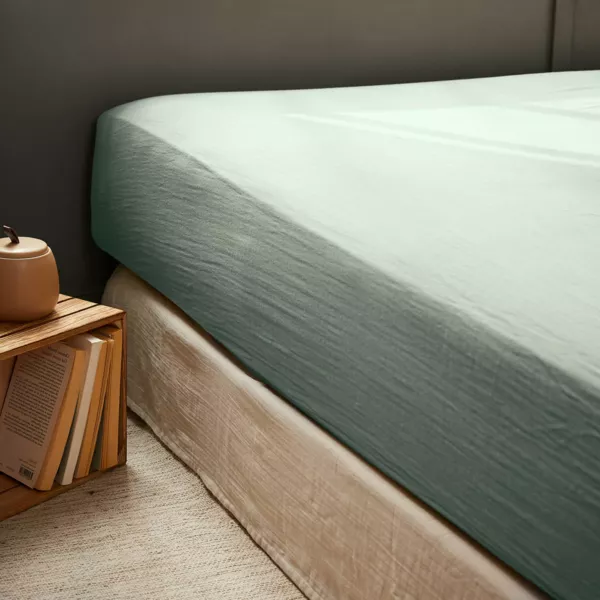 Drap housse gaze de coton (90 x 200 cm) Ga�a Vert eucalyptus