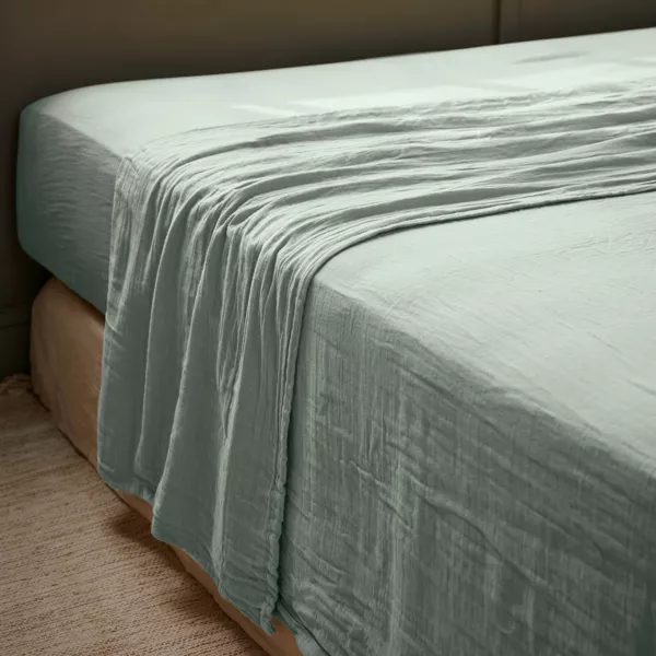 Drap plat gaze de coton (270 x 300 cm) Ga�a Vert eucalyptus 