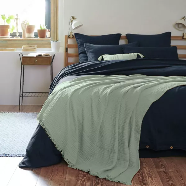 Plaid Katoengaas (180 x 220 cm) Ga�a Eucalyptus groen