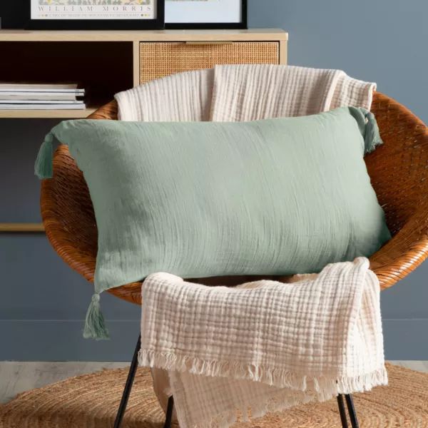 Coussin rectangulaire gaze de coton (40 x 60 cm) Ga�a Vert eucalyptus