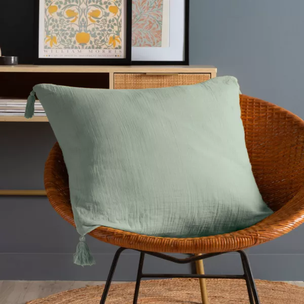Coussin carr� gaze de coton (60 x 60 cm) Ga�a Vert eucalyptus