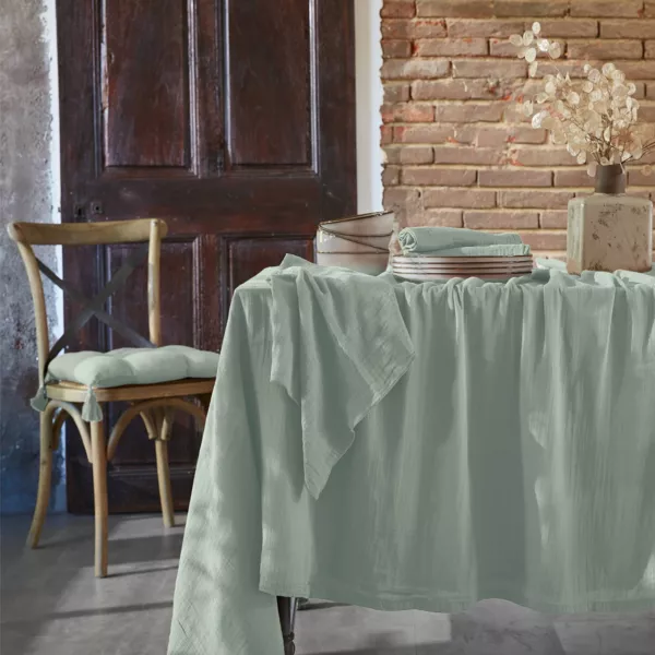 Nappe rectangulaire gaze de coton (150 x 350 cm) Ga�a Vert eucalyptus