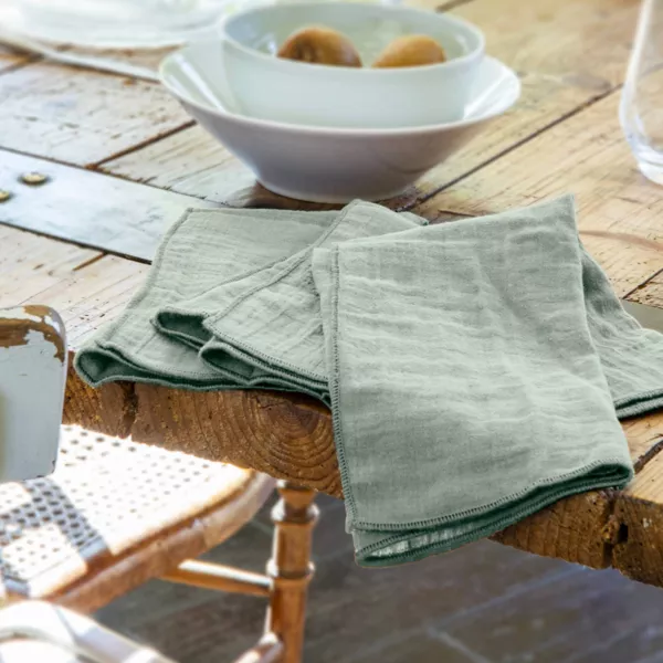 Lot de 3 serviettes gaze de coton (40 x 40 cm) Ga�a Vert eucalyptus 