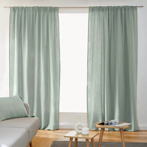 Cortina de gasa de algodón cinta fruncidora (180 x 240 cm) Gaïa Verde eucalipto