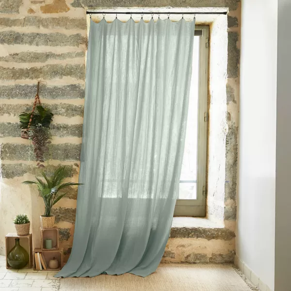 Overgordijn verstelbaar Katoengaas (180 x max 300 cm) Ga�a Eucalyptus groen