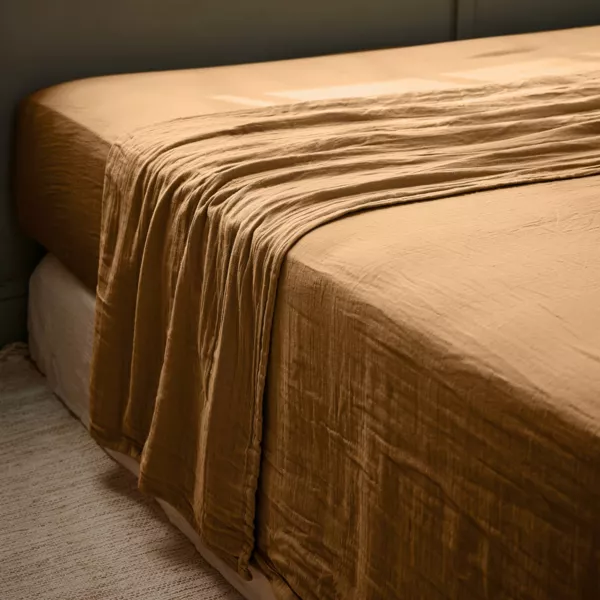 Drap plat gaze de coton (270 x 300 cm) Ga�a Camel