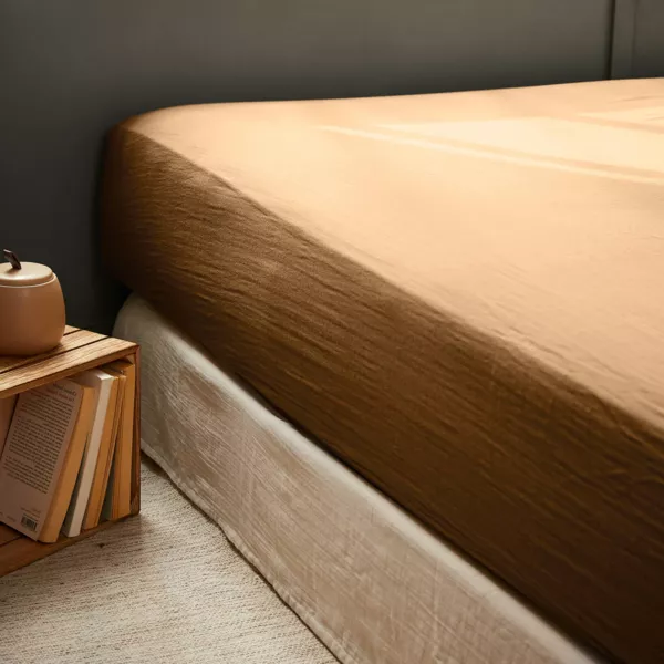 Drap housse gaze de coton (160 x 200 cm) Ga�a Camel