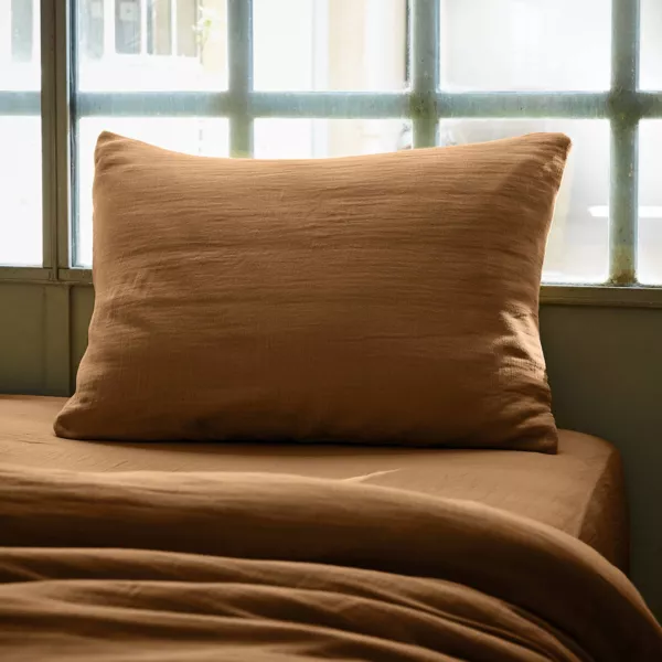 Taie d'oreiller rectangulaire gaze de coton (50 x 70 cm) Ga�a Camel