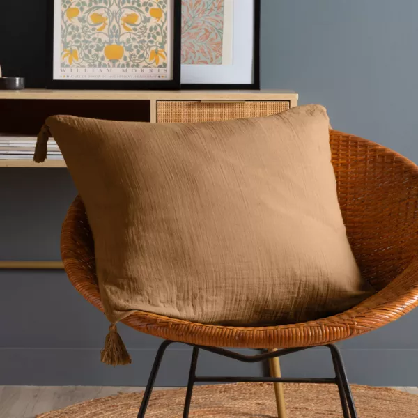 Coussin carr� gaze de coton (60 x 60 cm) Ga�a Camel