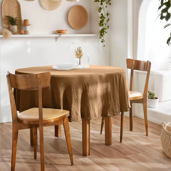 Tovaglia rotonda in garza di cotone (180 cm) Ga�a Camel