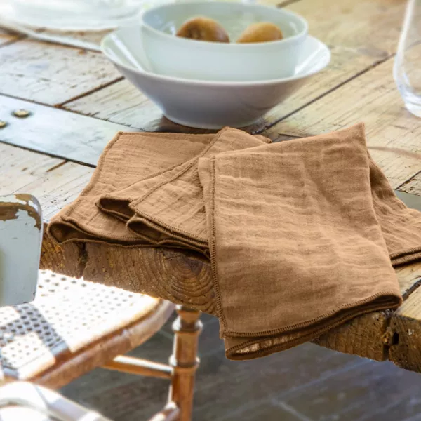 Set di 3 tovaglioli garza di cotone Ga�a Camel