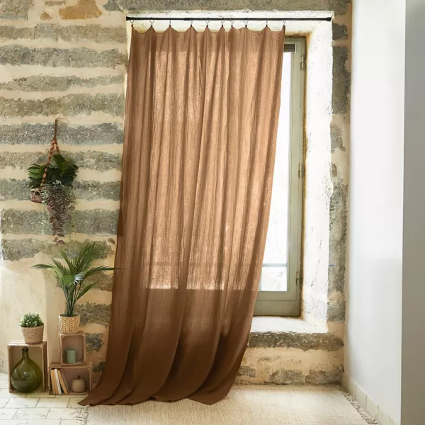 Rideau gaze de coton ajustable (140 x max 300 cm) Ga�a Camel
