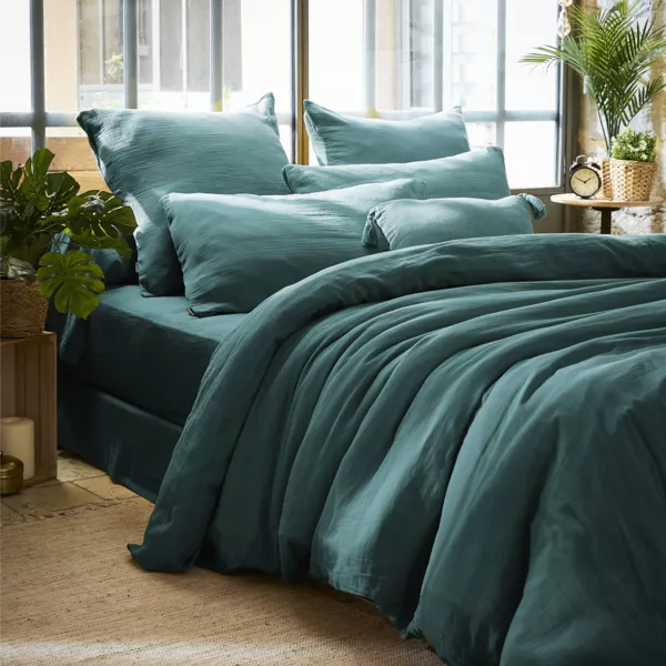 Housse de couette gaze de coton (260 x 240 cm) Ga�a Bleu canard