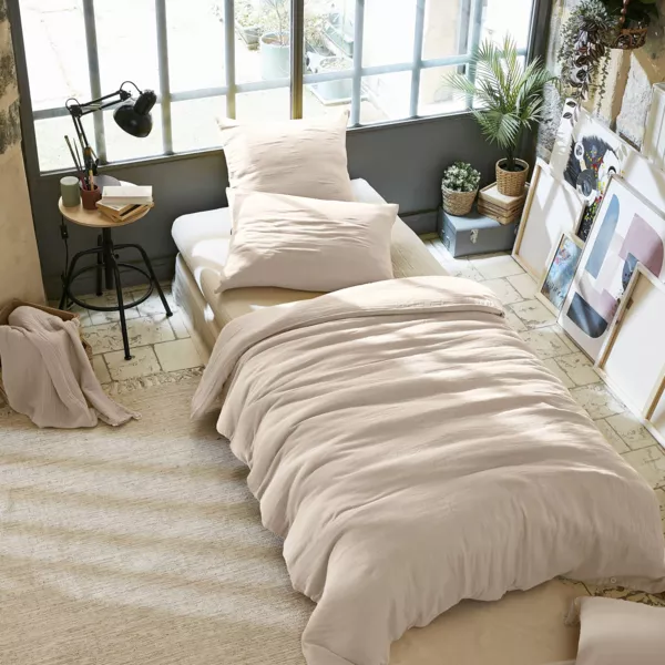 Bomuldsgaze dynebetr�k (140 x 200 cm) Ga�a Beige pampa