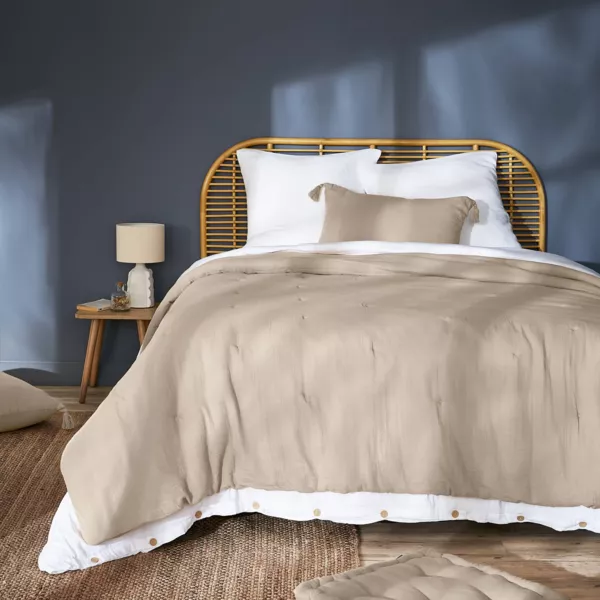 Bedsprei Katoengaas (260 x 240 cm) Ga�a Beige pampa