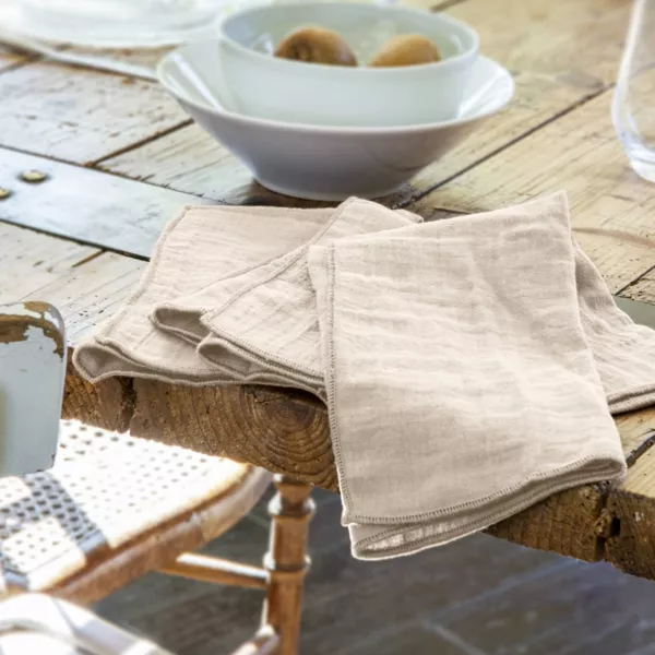 Sæt med 3 bomuldsgas servietter (40 x 40 cm) Gaïa Beige pampa